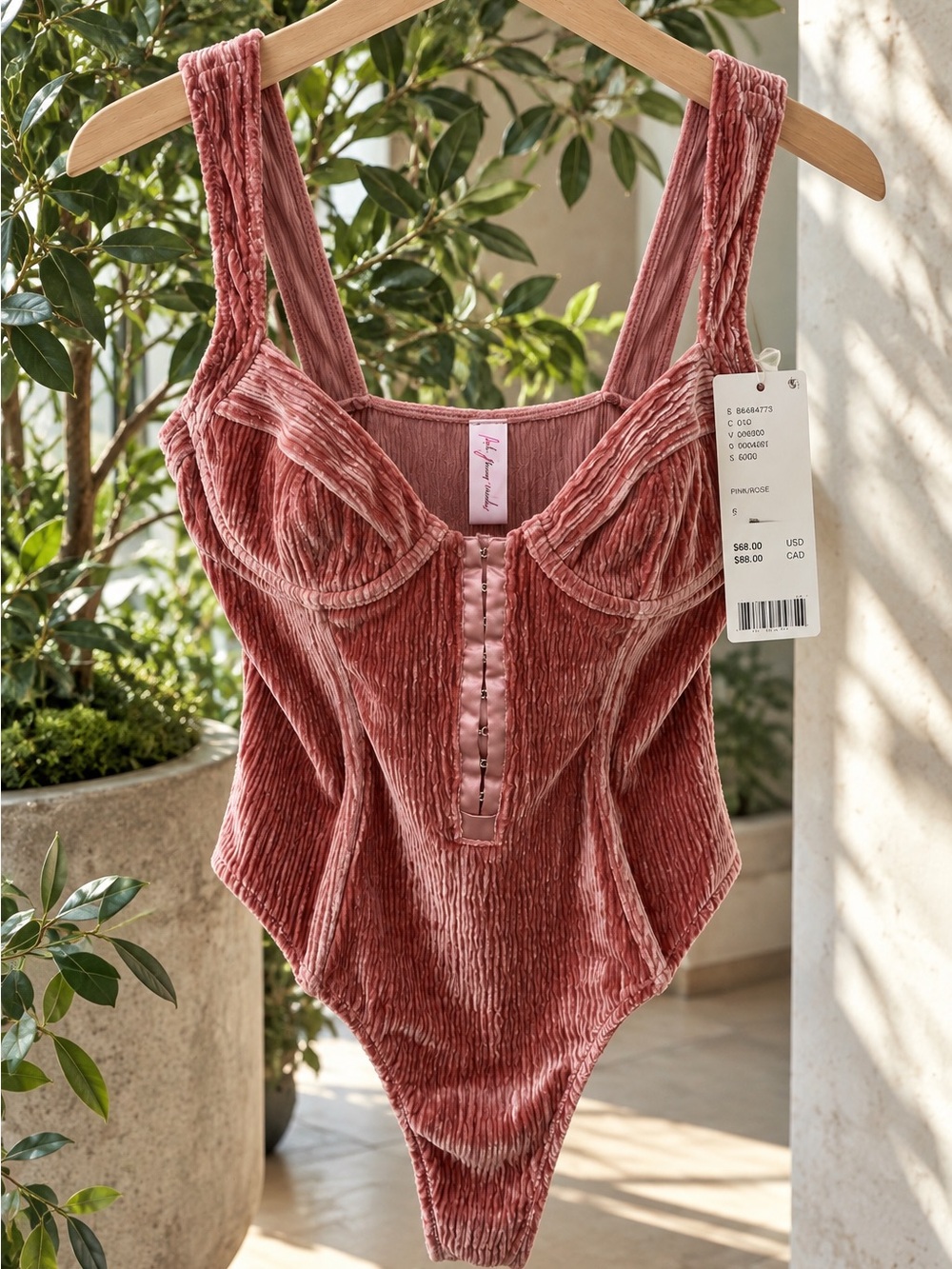 Out From Under Velvet Corset bodysuit in Dusty Rose - Picture 3 of 5